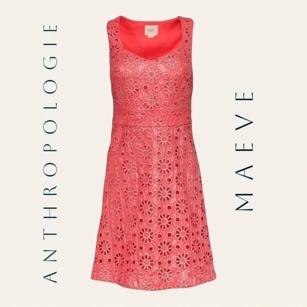 0092W. ANTHROPOLOGIE MAEVE EYELET LINED MINI DRESS SIZE 4 PINK IN COLOR